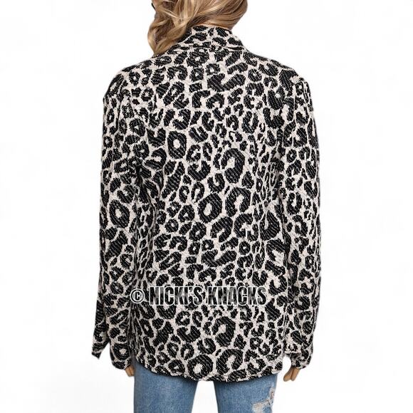 Forever 21 Leopard Print Knit Cardigan Tan Black Waterfall Open Front Size S - Picture 6 of 8